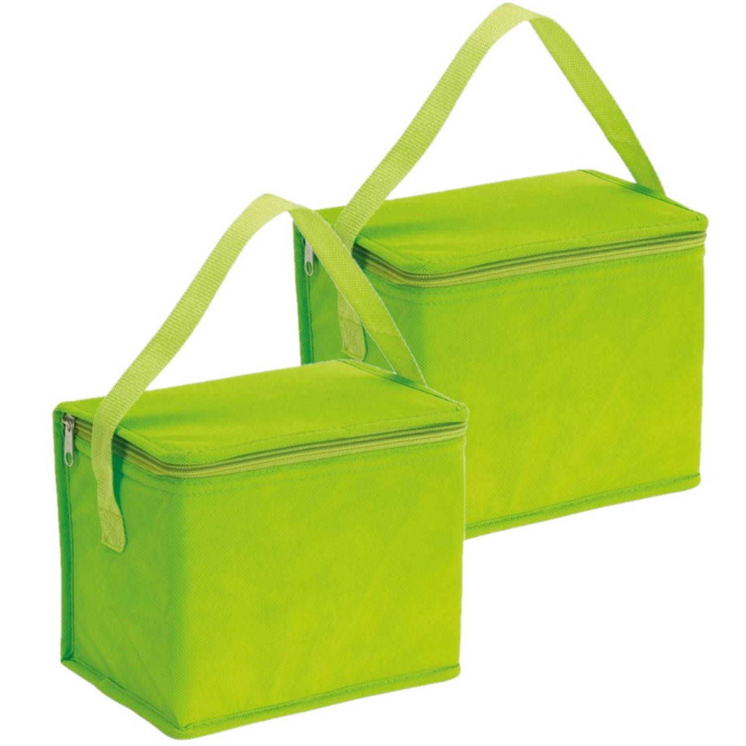 2x stuks kleine koeltassen voor lunch groen 20 x 13 x 17 cm 4.5 liter - Koeltas