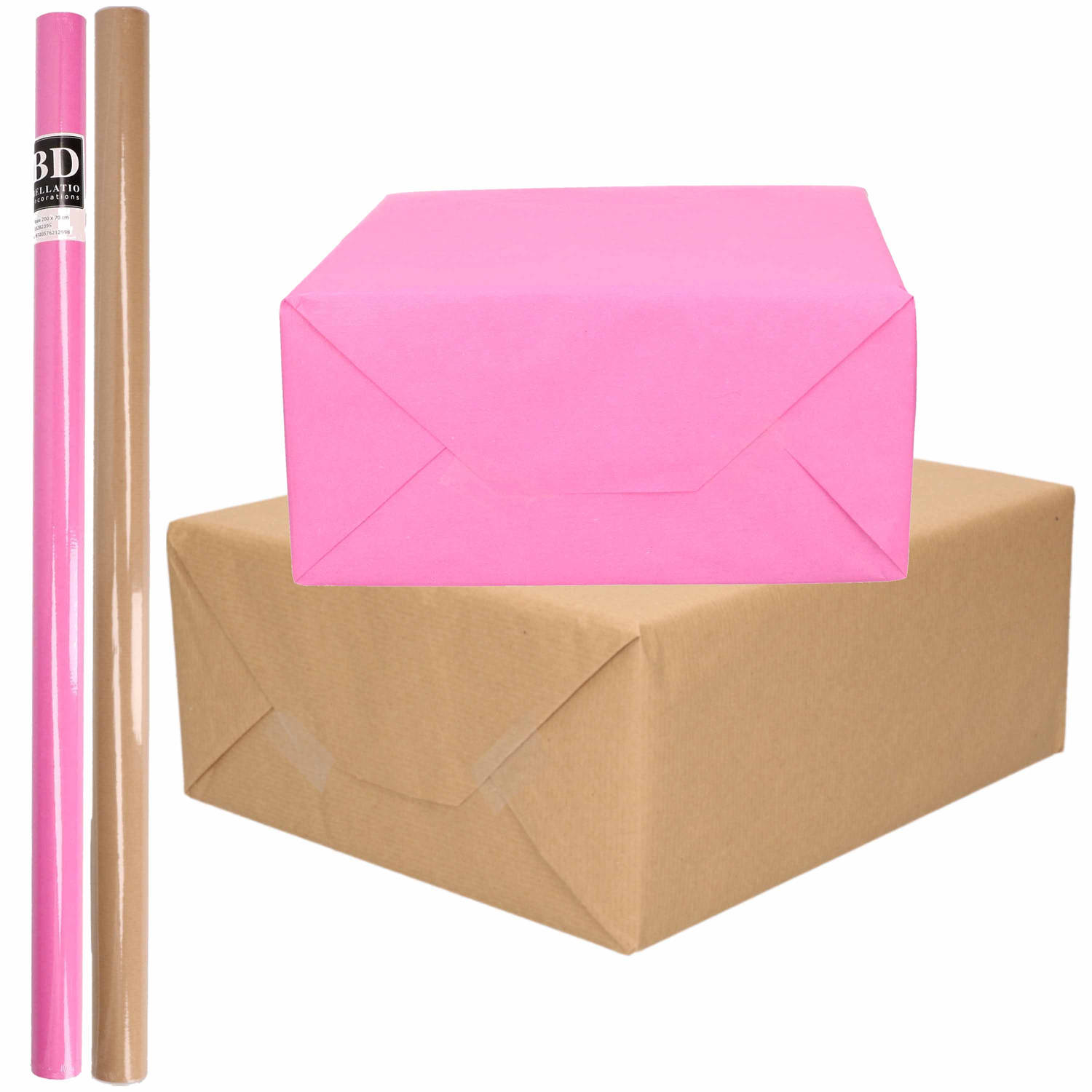 Persoonlijk Regulatie wit 4x Rollen kraft inpakpapier/kaftpapier pakket bruin/roze 200 x 70 cm -  Cadeaupapier | Blokker