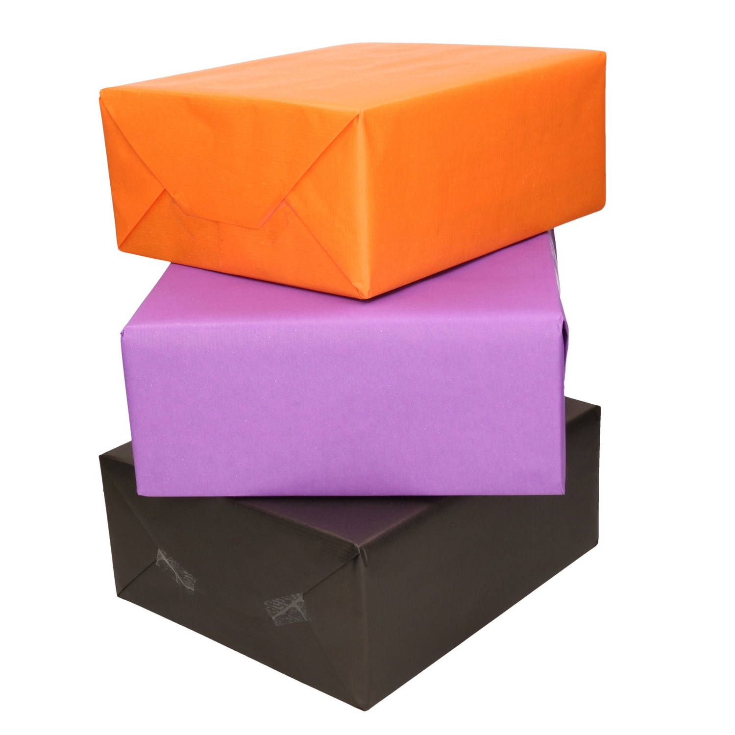 Rollen kraft inpakpapier oranje/zwart/paars 200 x cm - Cadeaupapier |