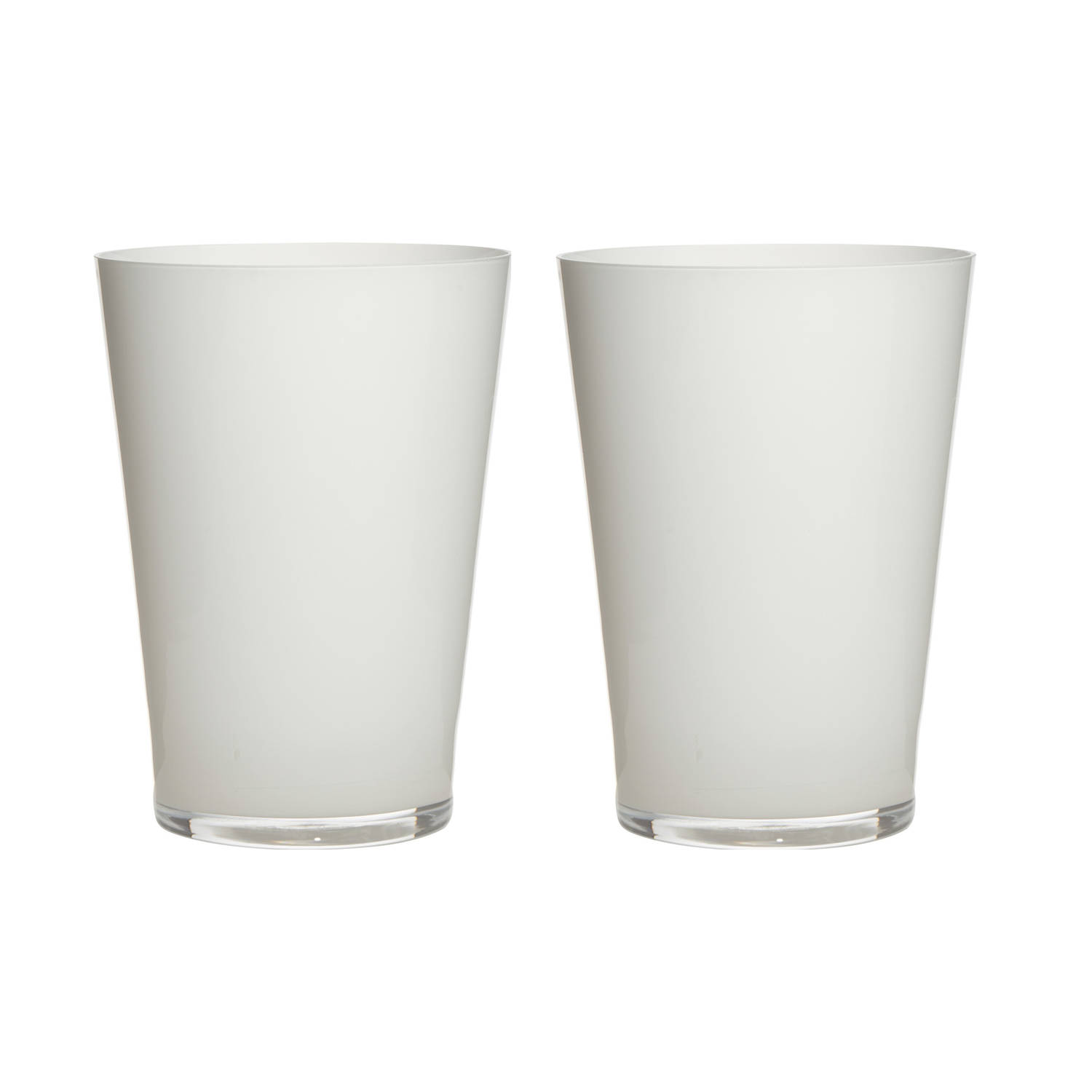 2x Stuks Luxe Witte Conische Stijlvolle Vaas-vazen Van Glas 30 X 22 Cm Bloemen-boeketten Vaas Voor B