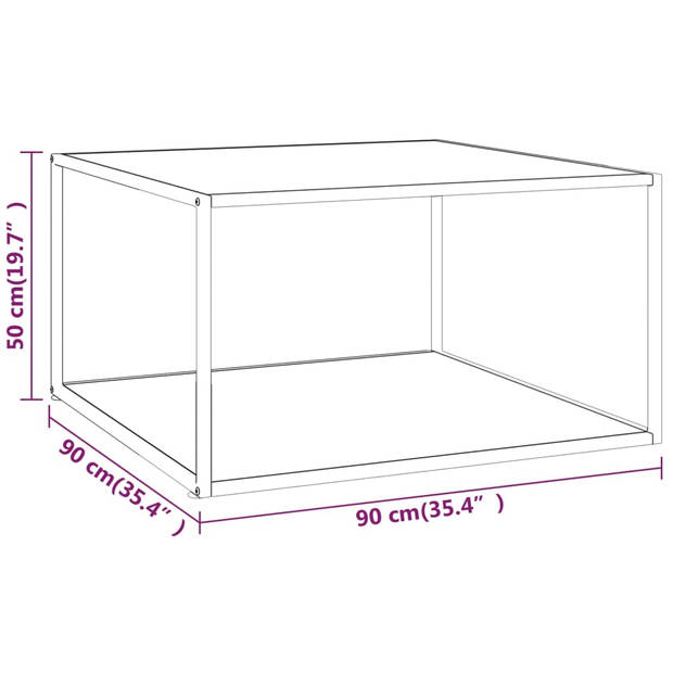 vidaXL Salontafel met wit marmerglas 90x90x50 cm zwart