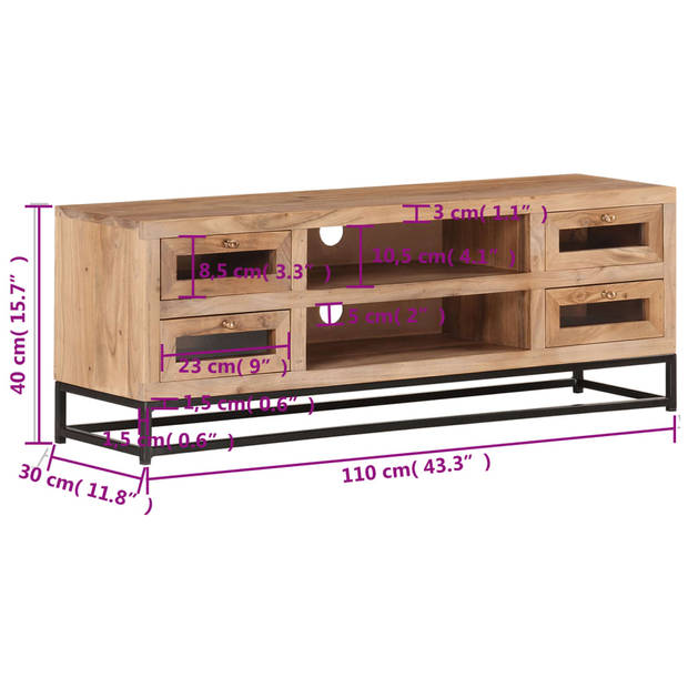 vidaXL Tv-meubel 110x30x40 cm massief acaciahout