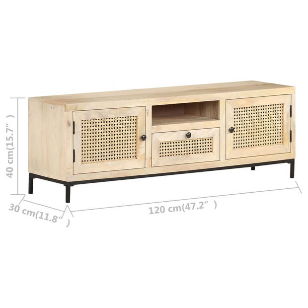 vidaXL Tv-meubel 120x30x40 cm massief mangohout en natuurlijk riet