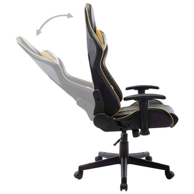 The Living Store Gamestoel Racing - Bureau - Zwart/Goud - 67x61x(123-133) cm - Dik gevoerd