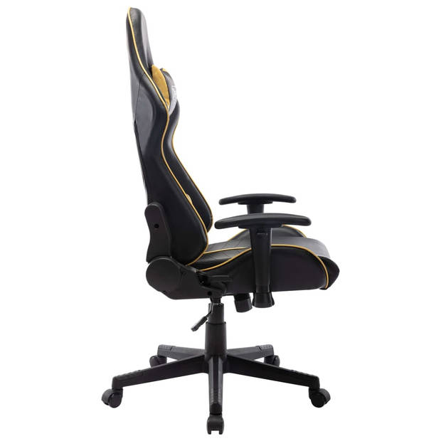 The Living Store Gamestoel Racing - Bureau - Zwart/Goud - 67x61x(123-133) cm - Dik gevoerd