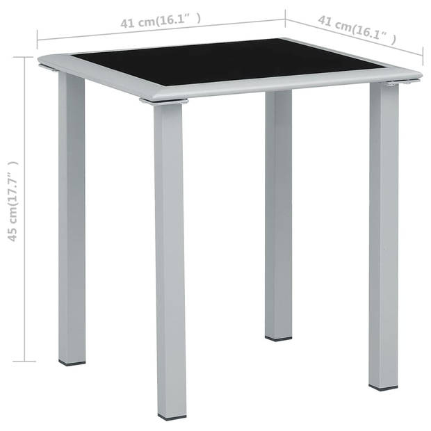 vidaXL Tuintafel 41x41x45 cm staal en glas zwart en zilverkleurig