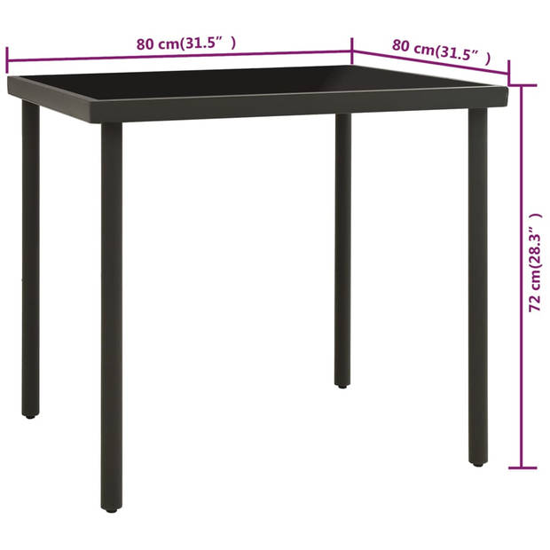 vidaXL Tuintafel 80x80x72 cm glas en staal antracietkleurig