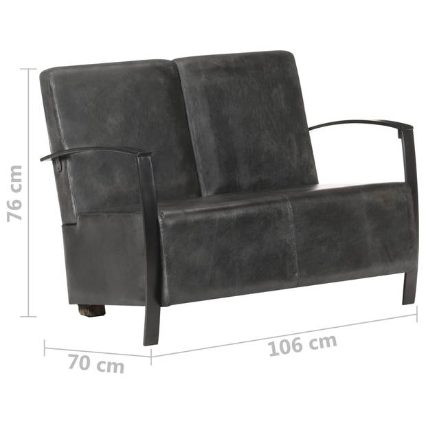 The Living Store Tweezitsbank echt leer verweerd grijs - Fauteuil