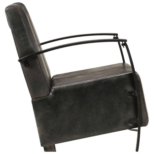 The Living Store Tweezitsbank echt leer verweerd grijs - Fauteuil