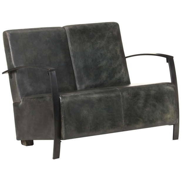 The Living Store Tweezitsbank echt leer verweerd grijs - Fauteuil