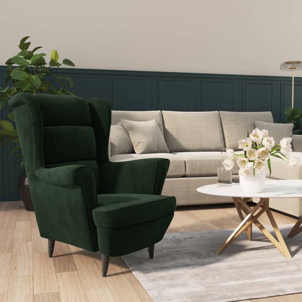 The Living Store Fauteuil Groen Fluweel - 81 x 90 x 96.5 cm - Stabiel Multiplex Frame - Comfortabele Zitting - 110 kg