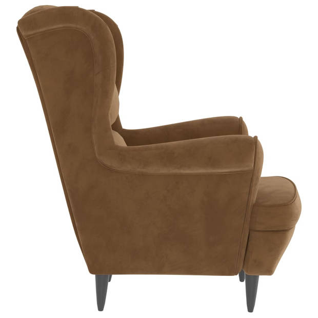 The Living Store Fauteuil Naam Fluwelen Zitstoel - 81 x 90 x 96.5 cm - Bruin