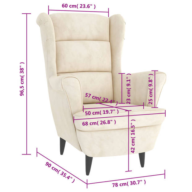 The Living Store Fauteuil Velvet - Crèmewit - 81 x 90 x 96.5 cm - Stabiel frame - Comfortabele zitting