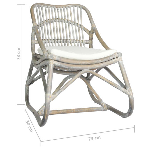 The Living Store Rattan Relaxstoel - 73 x 50 x 78 cm - Crèmewit Kussen - Grijs Frame