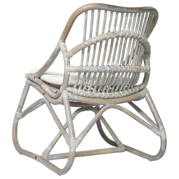 The Living Store Rattan Relaxstoel - 73 x 50 x 78 cm - Crèmewit Kussen - Grijs Frame