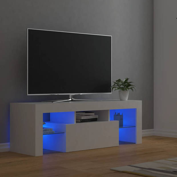 The Living Store TV-meubel TV-kast - 120 x 35 x 40 cm - RGB LED-verlichting - wit - bewerkt hout