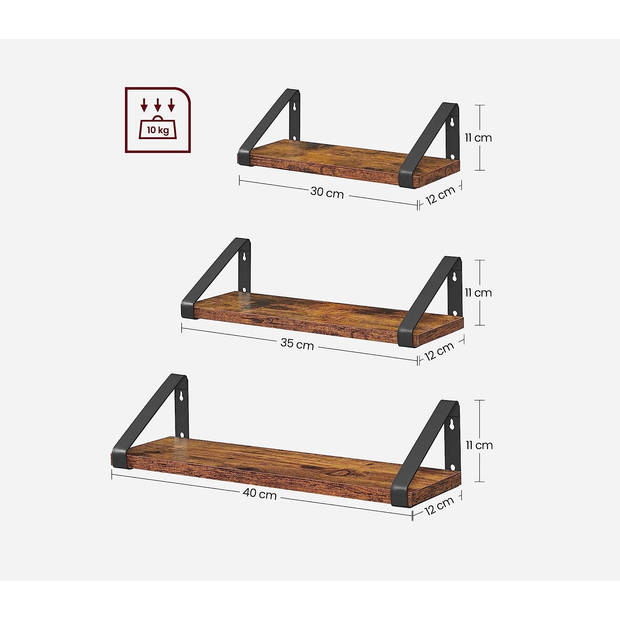 Bobbel Home - Wandplanken - Set Van 3 - Hout - Industrieel