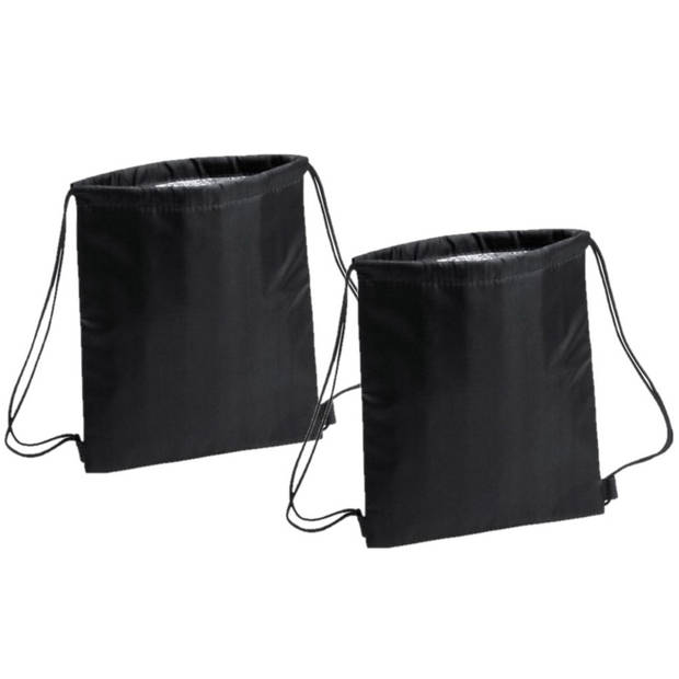 2x stuks zwarte koeltas rugzak/gymtas 27 x 33 cm met drawstring/rijgkoord - Koeltas