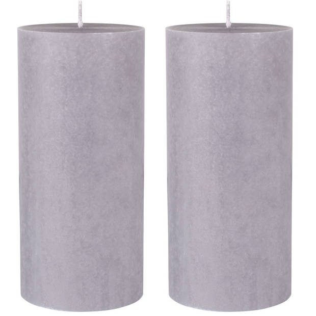 2x stuks grijze cilinder kaarsen /stompkaarsen 15 x 7 cm 50 branduren sfeerkaarsen grijs - Stompkaarsen