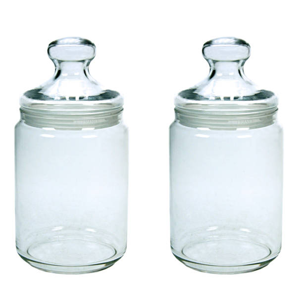 Set van 2x stuks voorraadpotten/bewaarpotten 1000 ml glas met glazen deksel - Voorraadpot