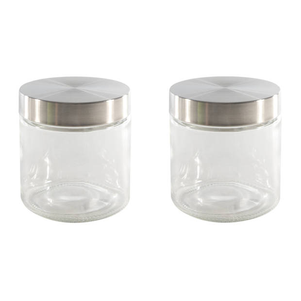 Set van 2x stuks voorraadpotten/bewaarpotten 750 ml glas met Rvs deksel - Voorraadpot