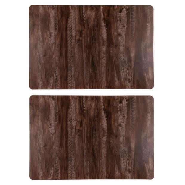 Set van 4x stuks tafel placemats donker hout kleur 43 x 28 cm van kunststof - Placemats