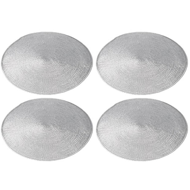 4x stuks ronde placemats zilver polypropeen 38 cm - Placemats