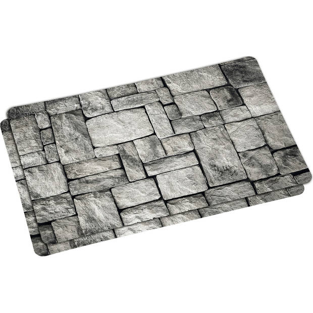 2x Rechthoekige onderleggers/placemats voor borden met grijze stenen print 28 x 43 cm - Placemats
