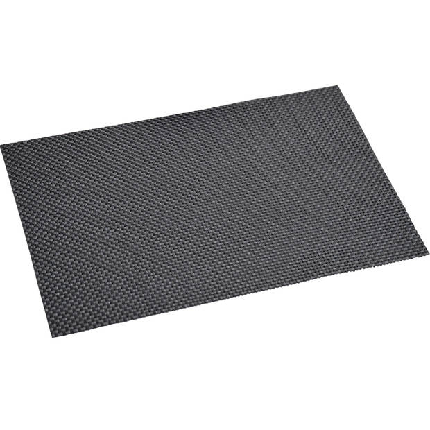 2x Rechthoekige onderleggers/placemats voor borden zwart geweven print 29 x 43 cm - Placemats