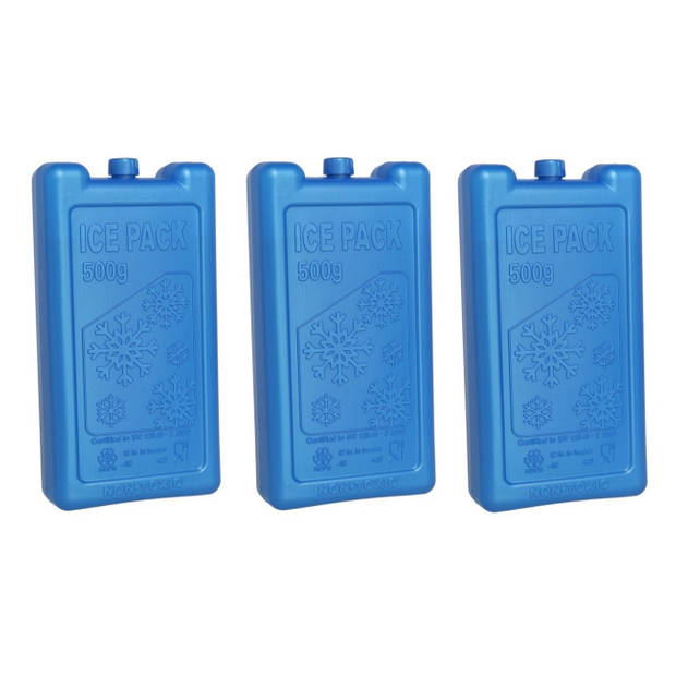 3x stuks koelelementen 500 ml 9,5 x 17,5 cm blauw - Koelelementen