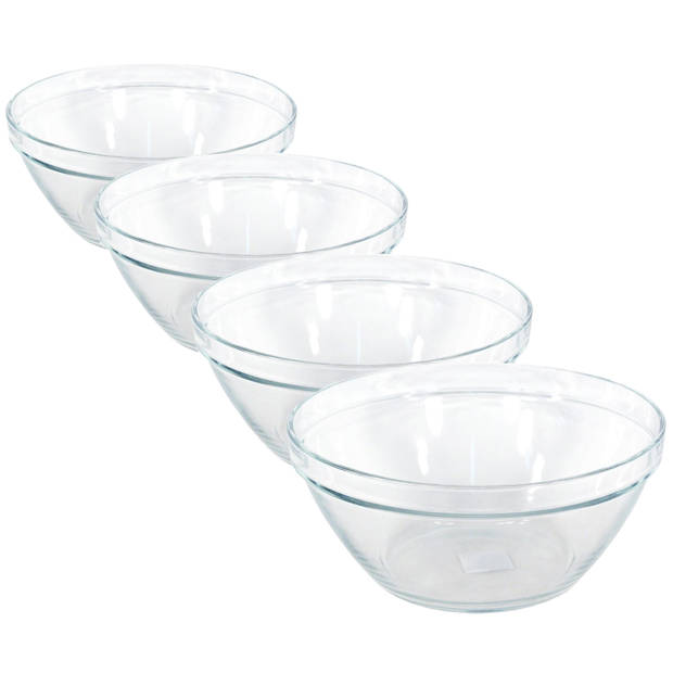 4x Glazen snackschaaltjes/keukenschaaltjes Pompei 10 cm/200 ml - Snack en tapasschalen
