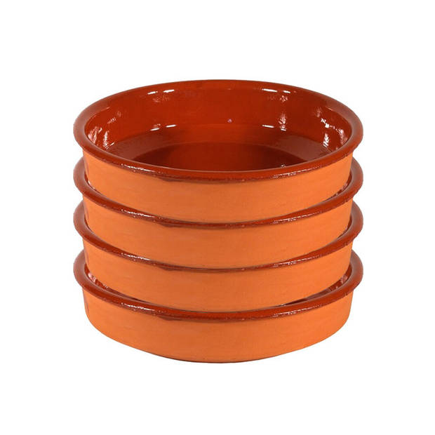 4x mini terracotta tapas/creme brulee bakjes/schaaltjes 10 cm - Snack en tapasschalen