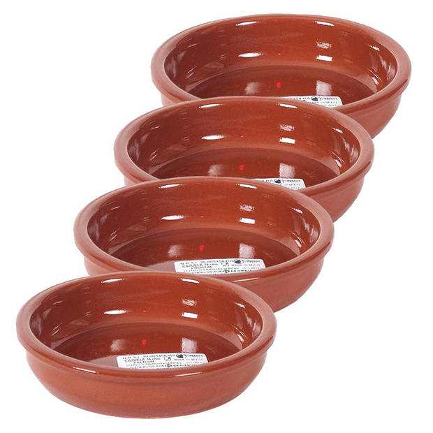 4x Terracotta tapas bakjes/schaaltjes 14 cm - Snack en tapasschalen