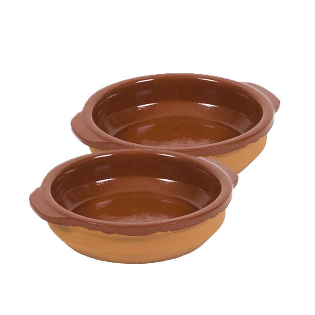 2x Terracotta tapas bakjes/schaaltjes 13 cm - Snack en tapasschalen