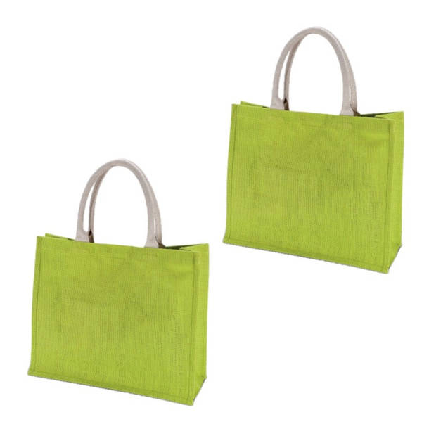 2x stuks groene jute boodschappentassen 42 cm - Strandtassen