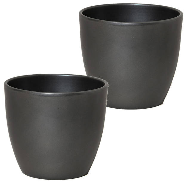 2x stuks bloempot glanzend zilver metallic keramiek voor kamerplant H27 x D32 cm - Plantenpotten