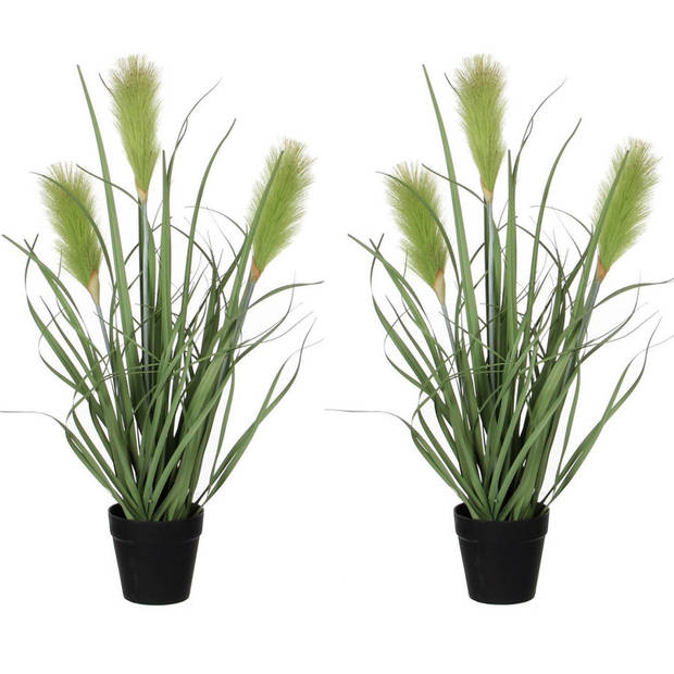2x stuks riet grasplant kunstplanten groen in kunststof pot H53 x D30 cm - Kunstplanten