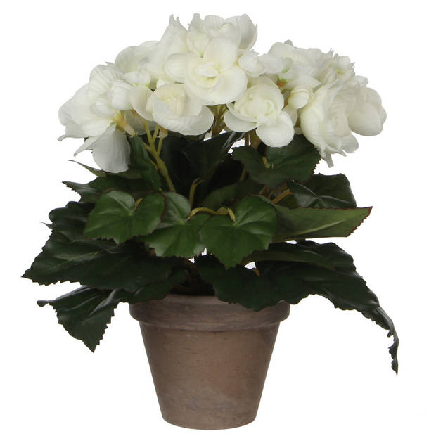 2x stuks witte Begonia kunstplant 25 cm in grijze pot - Kunstplanten