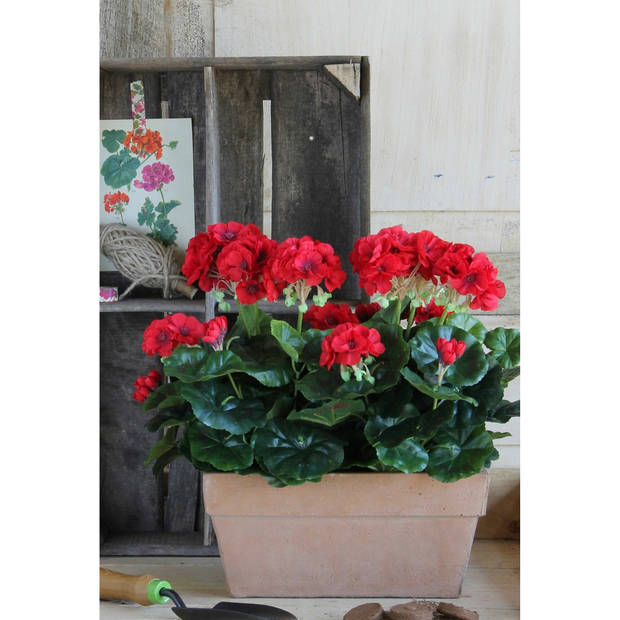 Mica Decorations Kunstplant - geranium - rood - balkon - 29 x 40 cm - Kunstplanten