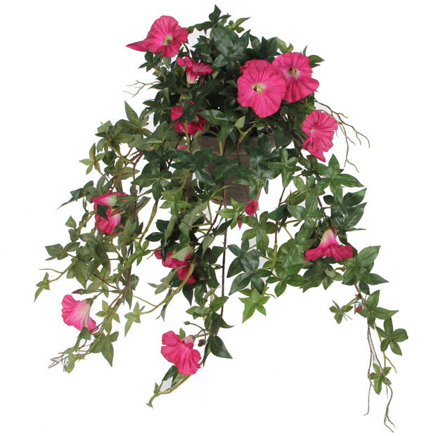 2x stuks groene Petunia donkerroze bloemen kunstplanten 50 cm - Kunstplanten