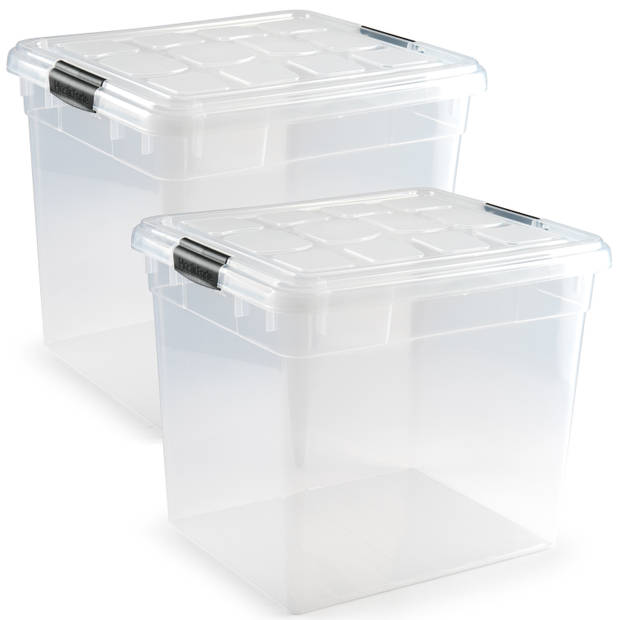 3x Opslagbakken/organizers met deksel 35 liter transparant - Opbergbox