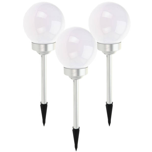 Set van 3x stuks solar tuinlampen/prikspots bol op zonne-energie 15 cm - Prikspotjes