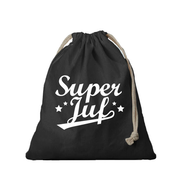 1x Katoenen tasje/ cadeautasje Super Juf zwart 25 x 30 cm - cadeauverpakking feest