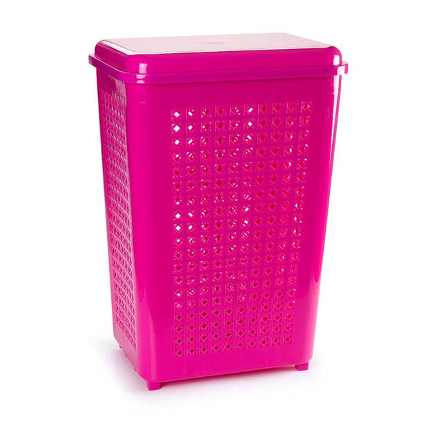 Grote wasmand/opberg mand met deksel 50 liter in het fuchsia roze - Wasmanden