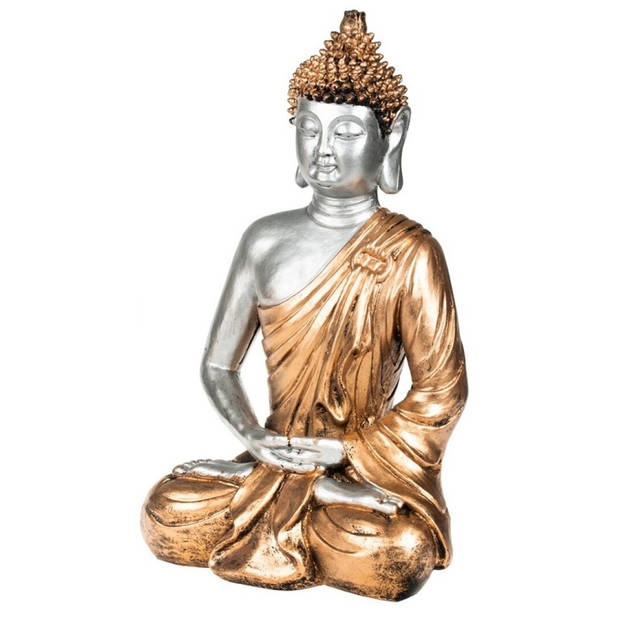 Boeddha beeld voor binnen zilver/goud 35 cm - Beeldjes