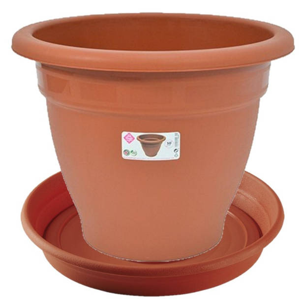 1x stuks bloempot met onderschaal terra cotta rond diameter 50 cm - Plantenpotten