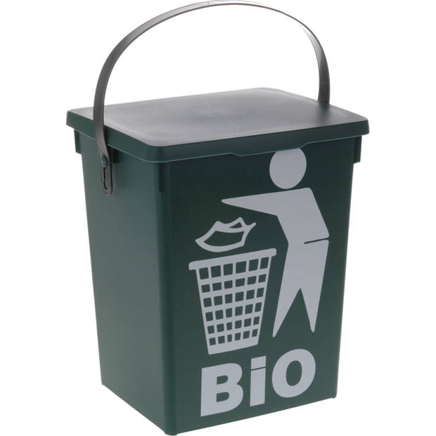Gft afvalbakje voor aanrecht - 5L - groen - afsluitbaar - 16,5 x 18 x 24 cm - compostbak - Prullenbakken