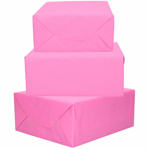 3x Rollen kraft inpakpapier roze 200 x 70 cm - Cadeaupapier