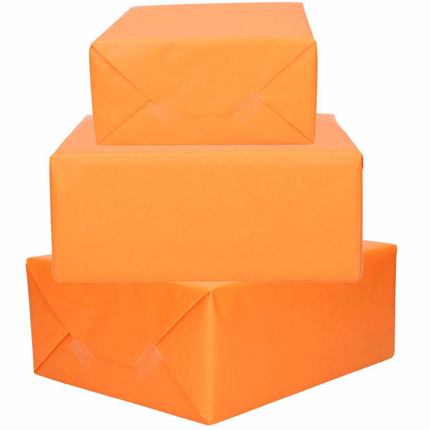 1x Rol kraft inpakpapier oranje 200 x 70 cm - Cadeaupapier