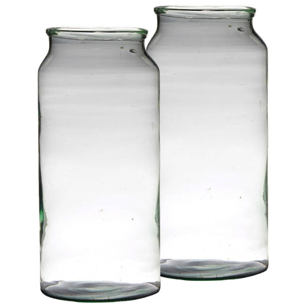 Set van 2x stuks bloemenvazen van gerecycled glas 39 x 19 cm - Vazen